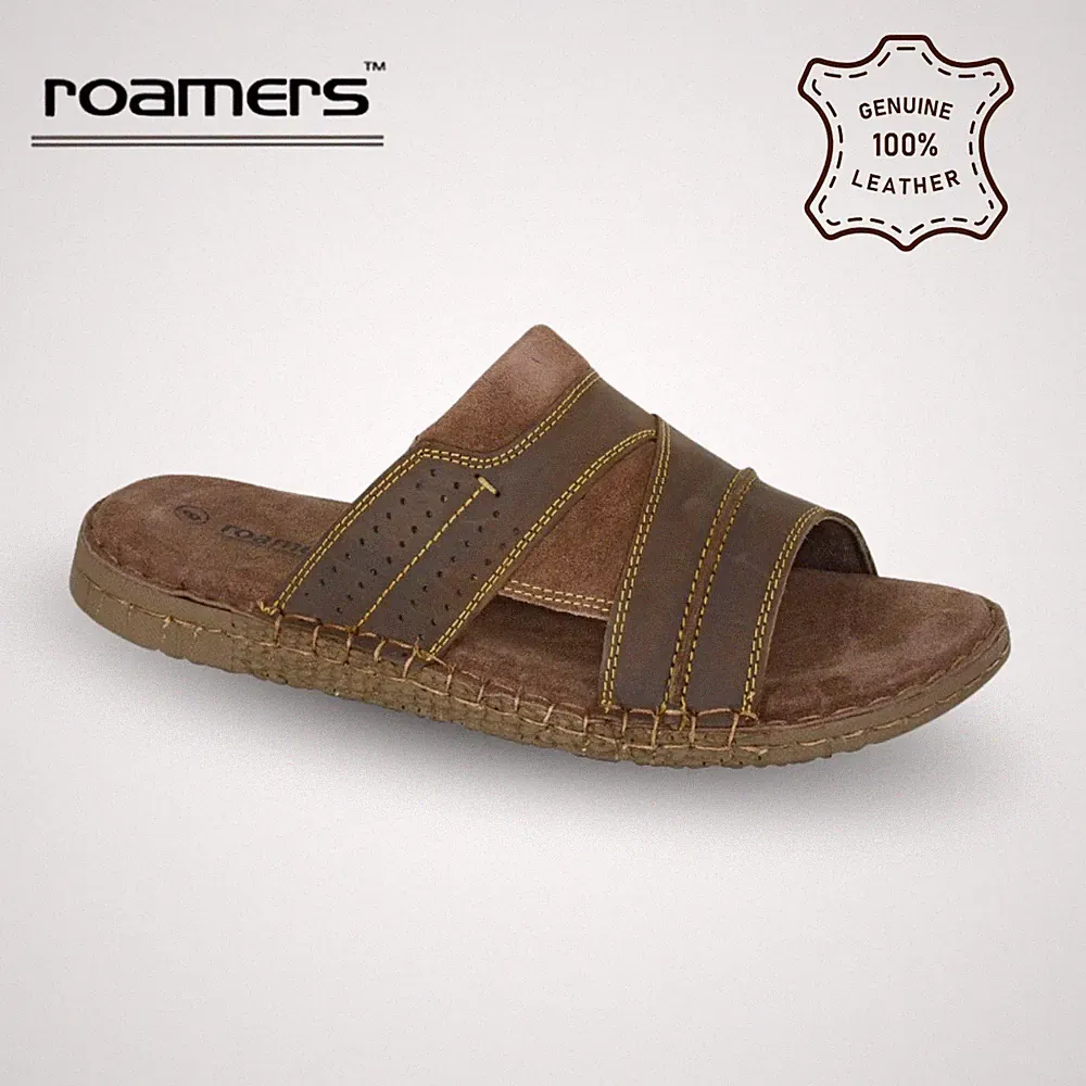 Herren Leder Pantoletten Sandalen Roamer Slipper offene Zehenpartie Schlappen gepolstert leicht flach