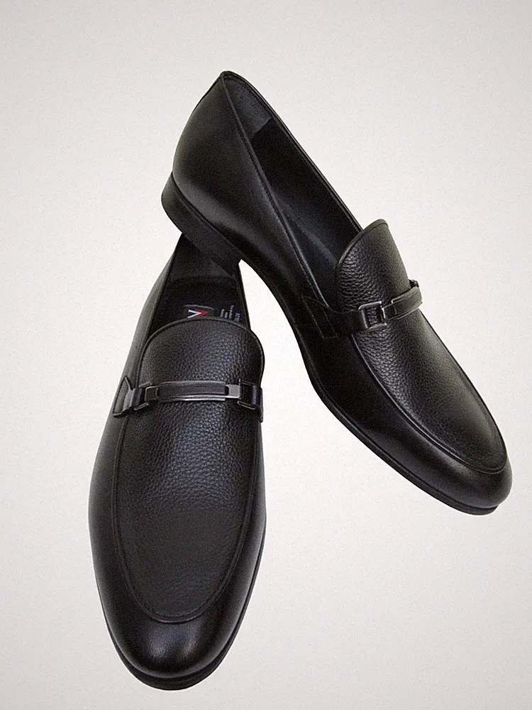 Herren leder Schuhe Loafer mit Spange Gr.45 Schwarz