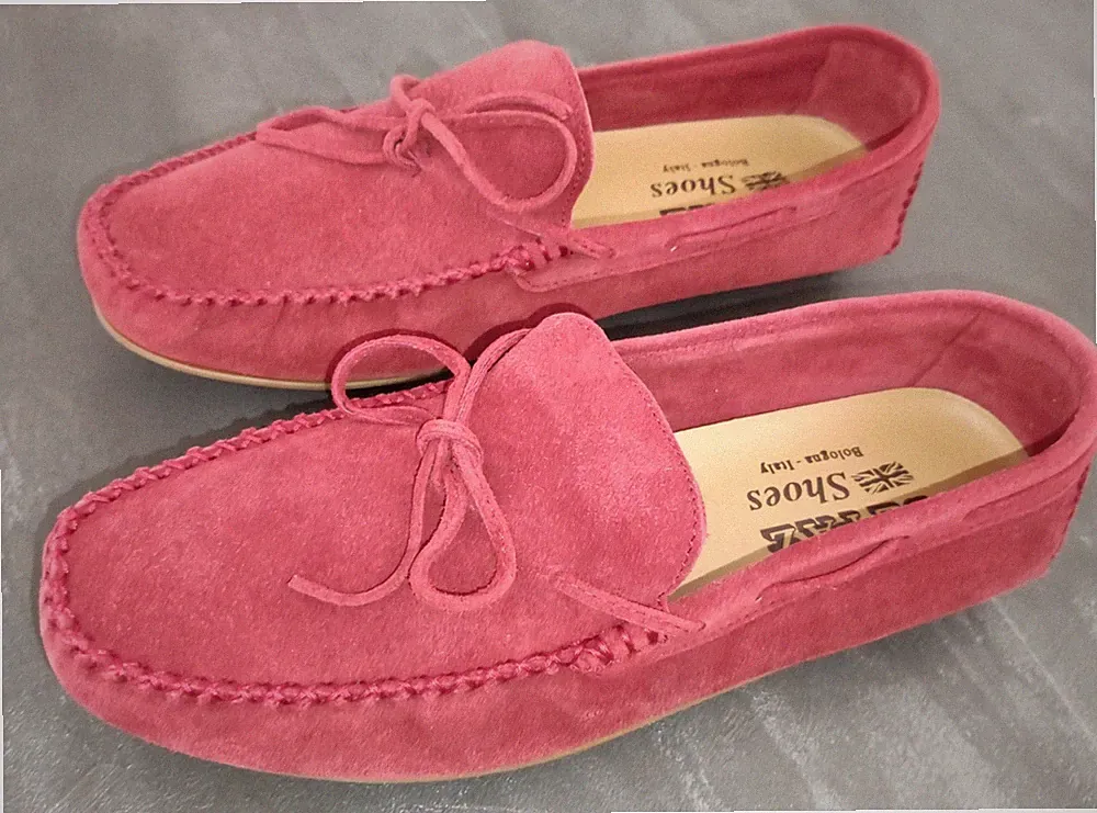 HERREN LOAFER AUS WILDLEDER VELOUR BORDEAUX - DE PAZ BOLOGNA - SIZE 42