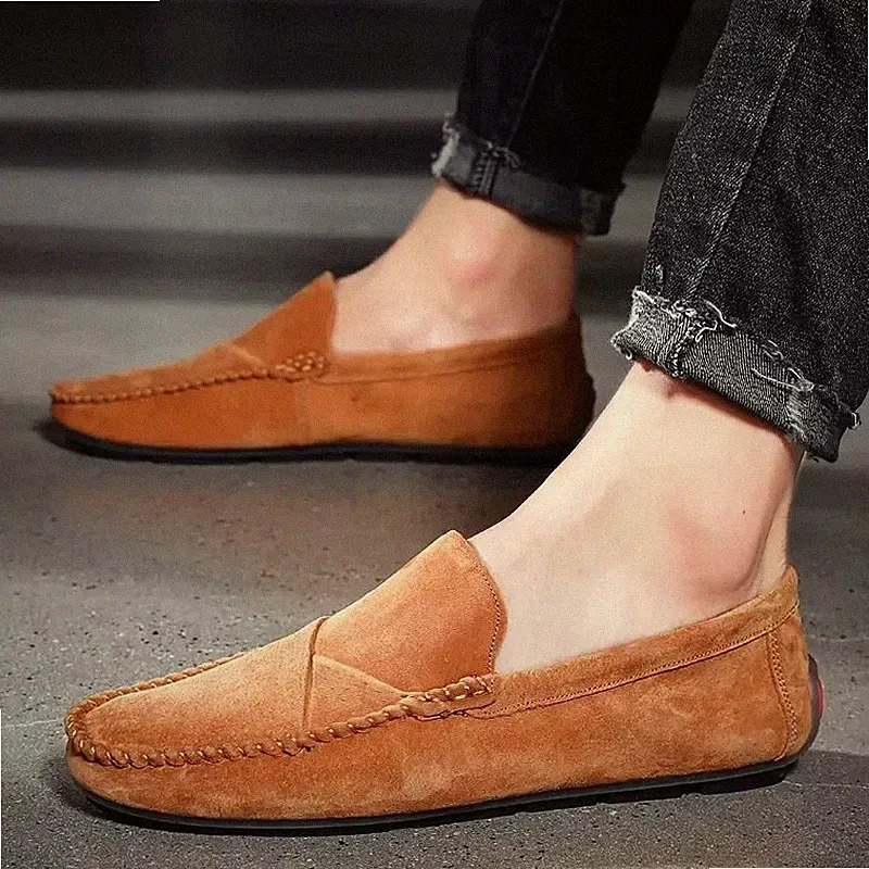 Herren Loafer Mokassin Einfarbig Bequem Beige Wildleder Kunstleder 15F75