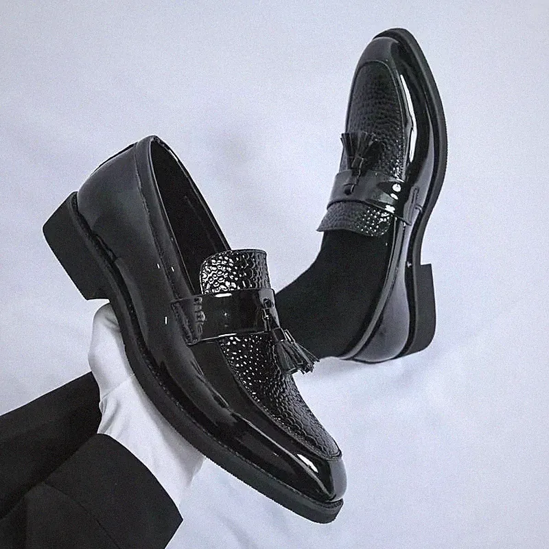 Herren Loafer Schwarz Glanzend Mit Quasten Elegante Business LM487