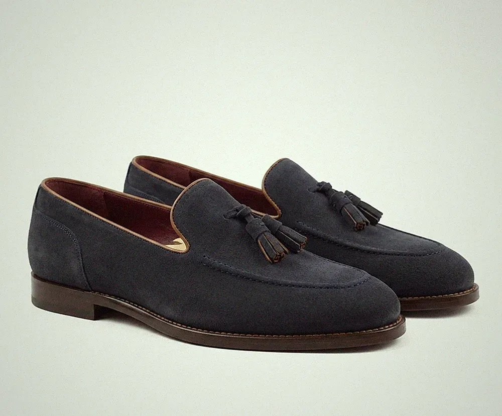 Herren Luxus Wildleder Quaste Halbschuhe Marineblau Slipper Elegant Schuhe Smart Mokassin