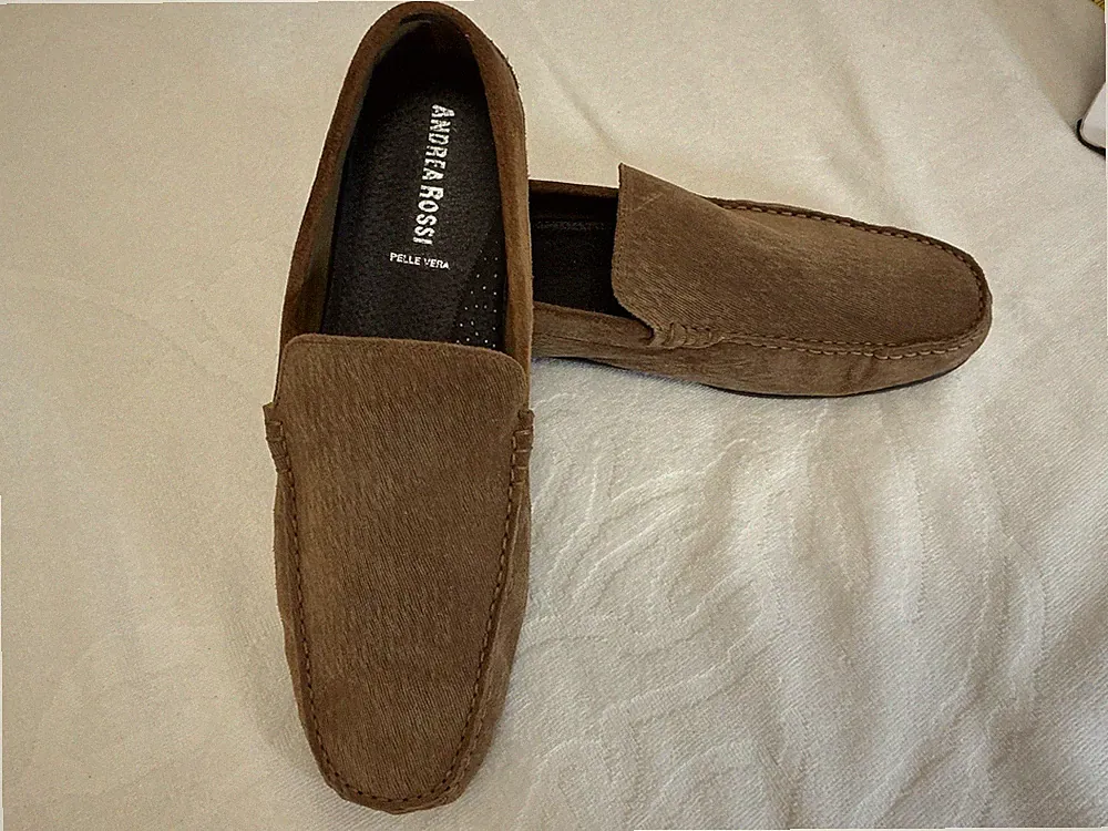 Herren Mokassin ANDREA ROSSI Loafer aus Wildleder, braun, echtes Leder, Gr. 43