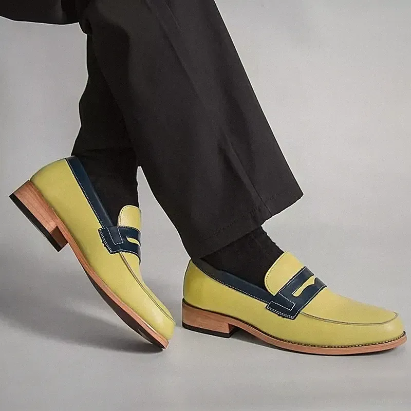 Herren Mokassin Limettengelb Und Blau Penny Loafer Elegant Für Anlässe Synthetik
