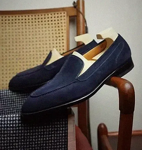 Herren Mokassin Schuhe Freizeit Halbschuh Handarbeit Marineblau Wildleder Schuhe für Männer