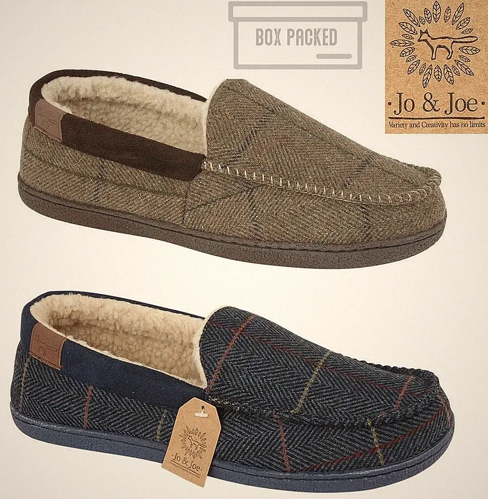 HERREN MOKASSINS WARM TWEED LAMMFELL FELL GEFÜTTERT WINTER HALBSCHUHE HAUSSCHUHE GRÖßE