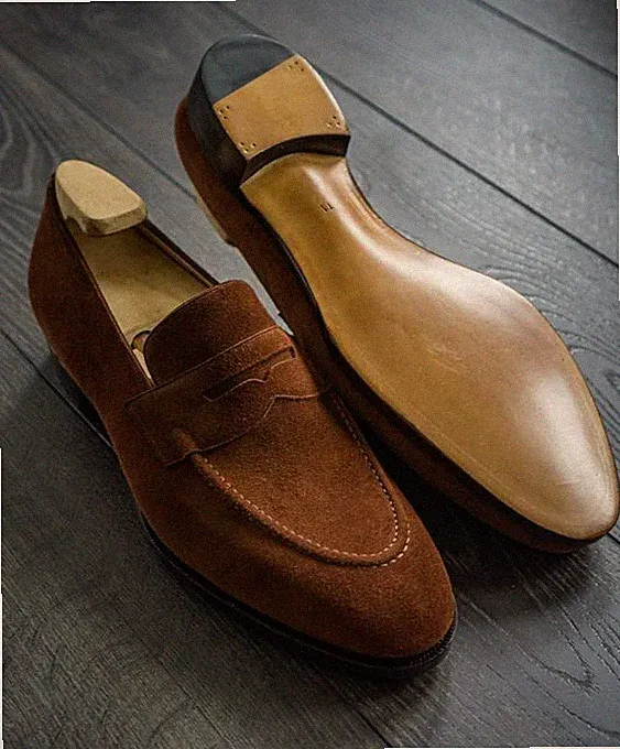 Herren Neu Handgefertigt Braun Wildleder Leder Formell Smart Loafer Mokassin Elegant Schuhe