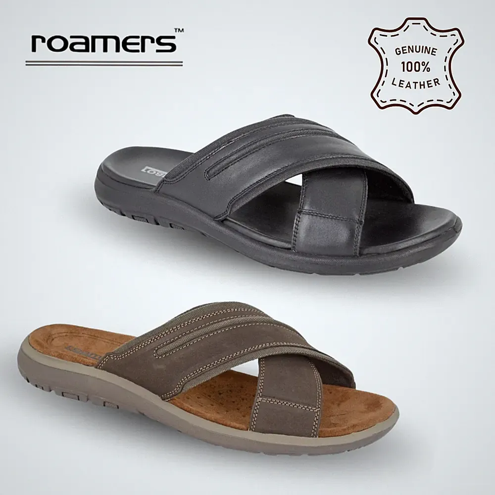 Herren Pantoletten Leder Sandalen Roamers Slider Crossover Wildleder Strand Urlaub Flats