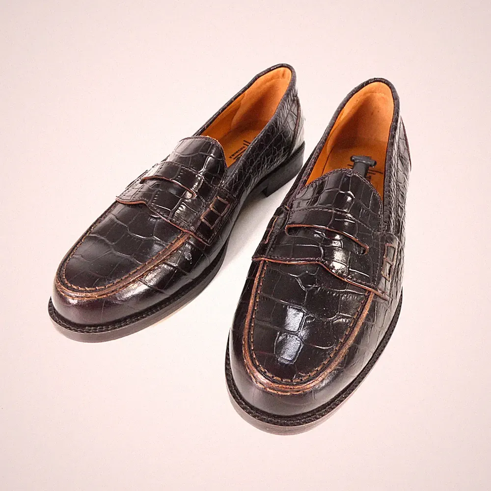 Herren Penny Halbschuhe Krokoprägung Made Italy EU 41 UK 7 Braun Leder