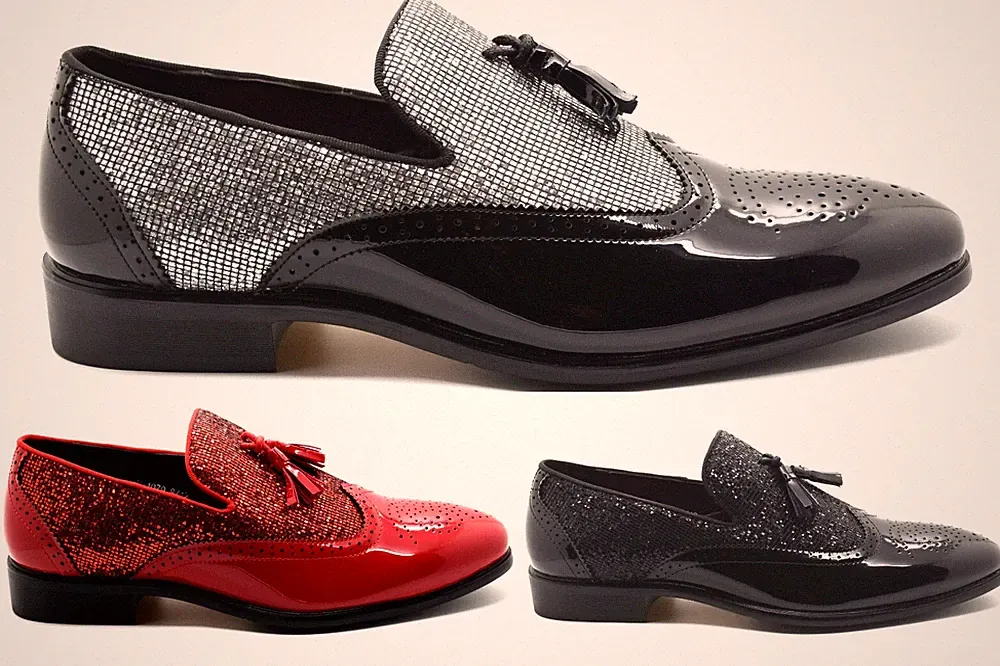 Herren Quaste Glitzer Glänzend Lack Slipper Elegant Party Hochzeit Halbschuhe Anzug Schuhe