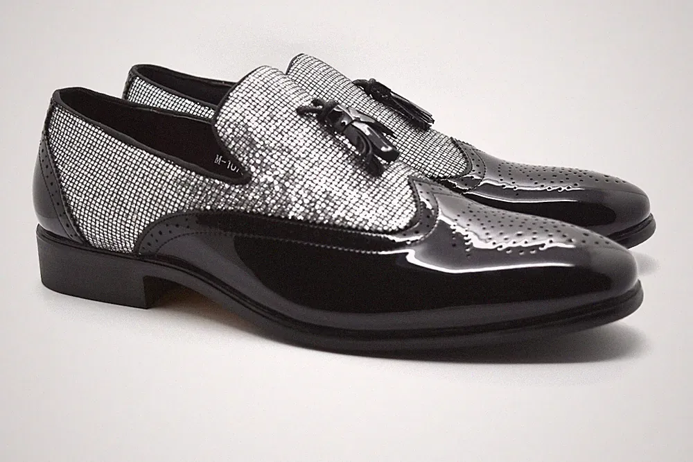 Herren Quaste Glitzer Glänzend Lack Slipper Elegant Party Hochzeit Halbschuhe Anzug Schuhe