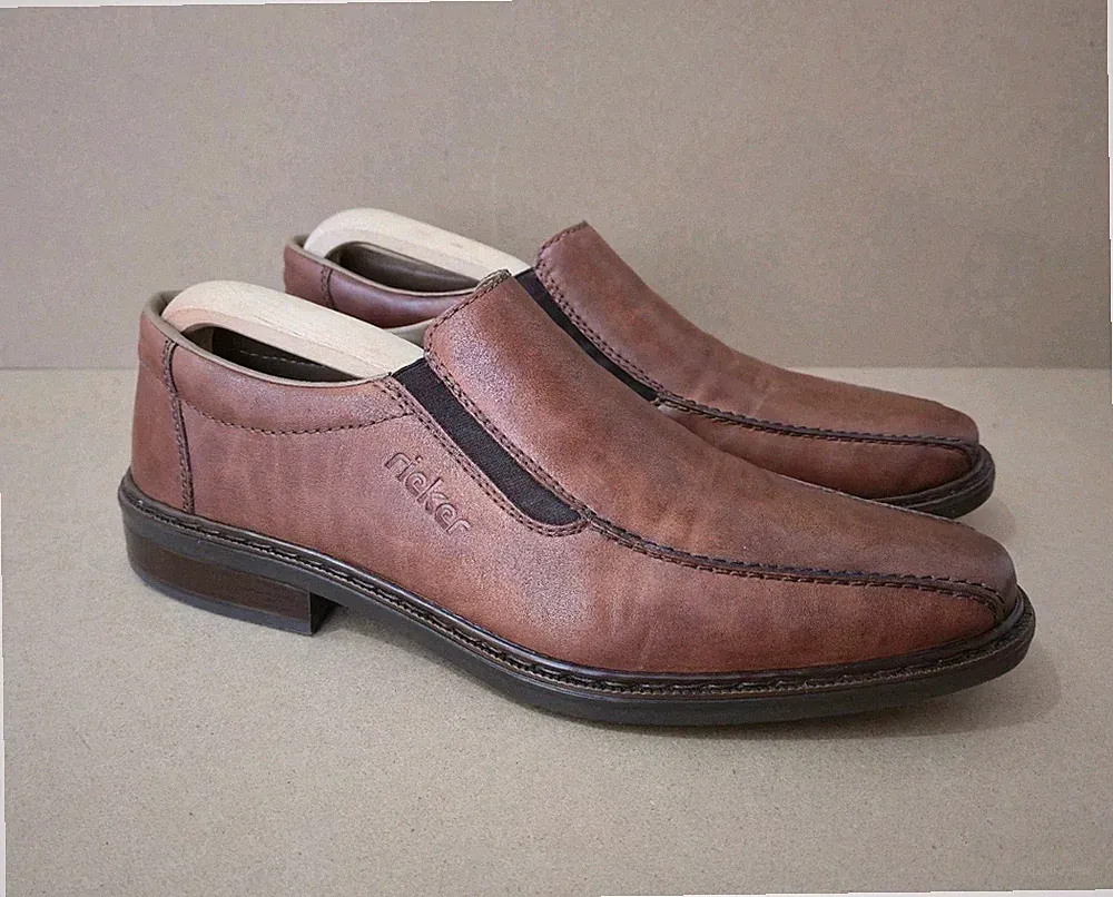 Herren Rieker Schuhe Braun Hellbraun Leder Slipper Halbschuhe Gr. 10 UK 44 EUR