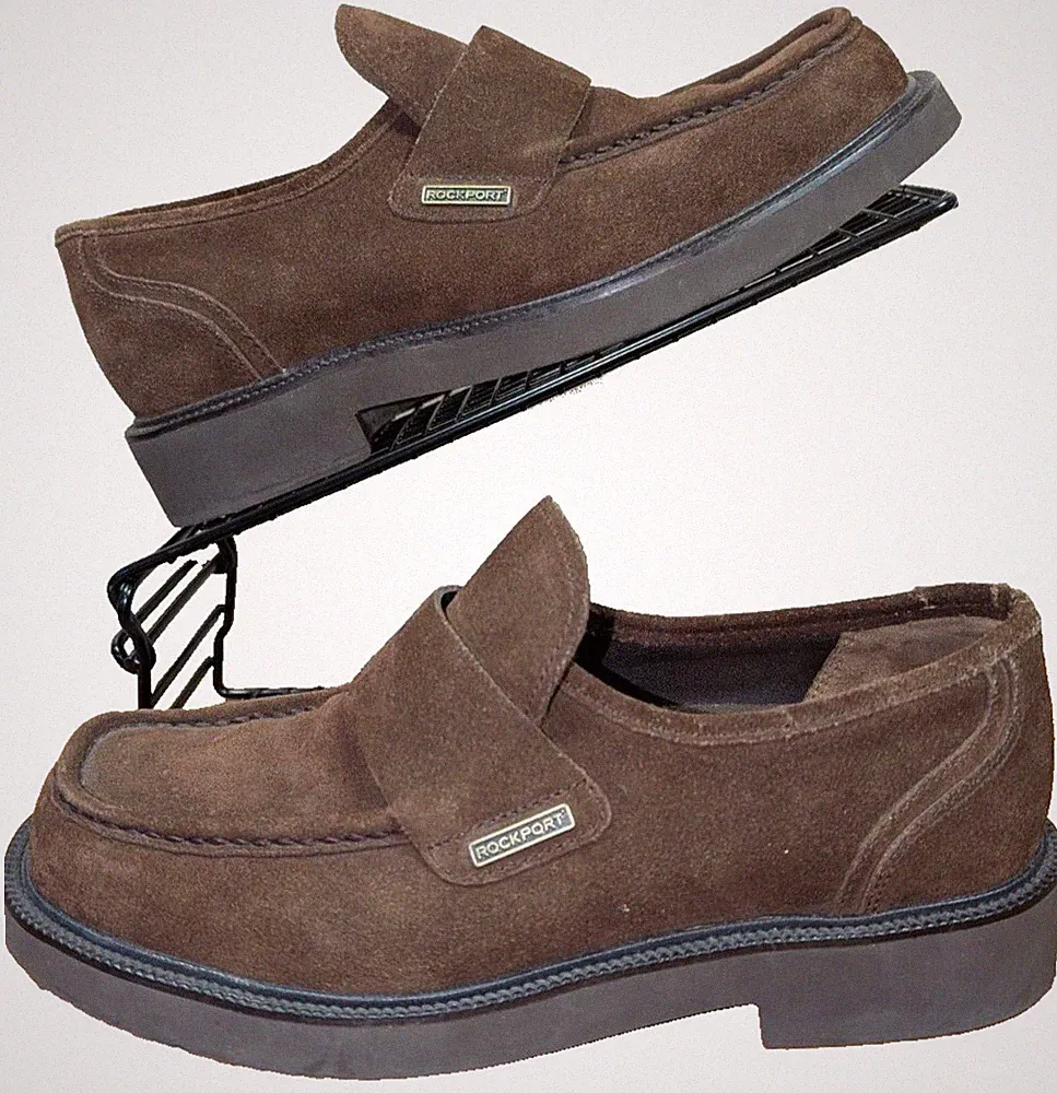 Herren Rockport Wildleder Halbschuhe UK 7 Braun Leder Komfort Innensohle Slipper Weiche Schuhe