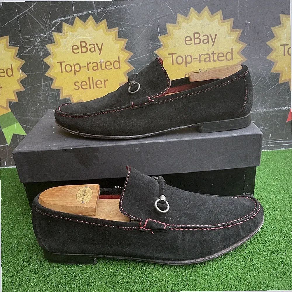 HERREN RUSSELL & BROMLEY MISTY UK 9,5 SCHWARZ VELOURSLEDER, ROTE NÄHTE HALBSCHUHE SCHUHE