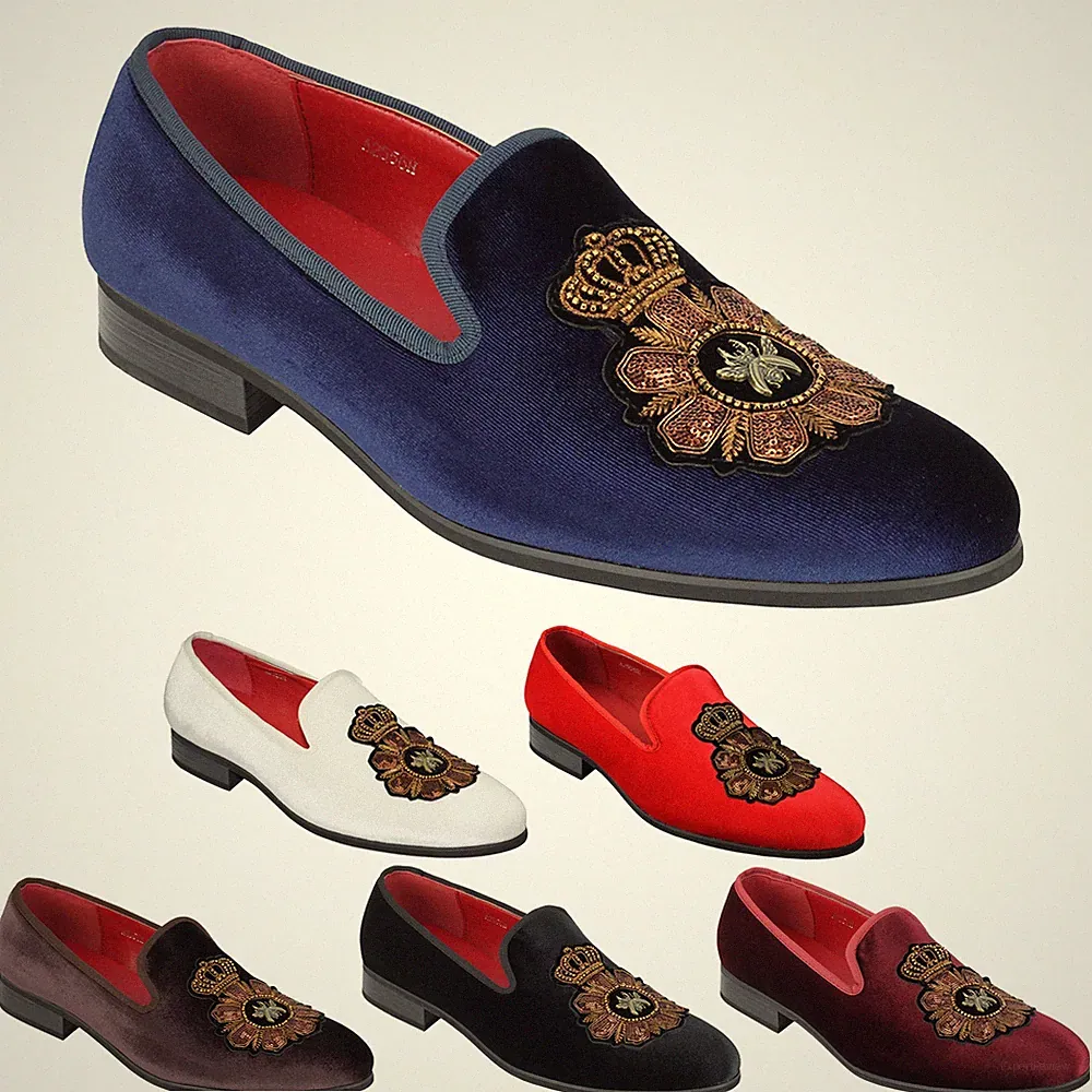 Herren Samt Halbschuh Bienenkrone Stickerei Smart Party Elegant Schuhe Slipper Hausschuhe