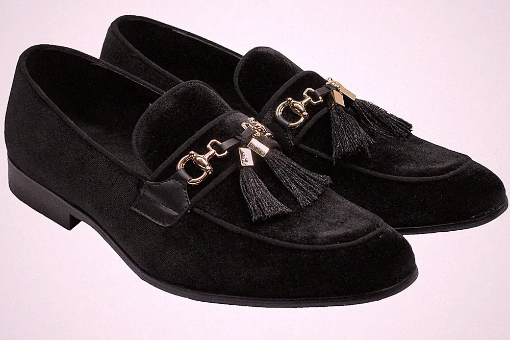 Herren Samt Halbschuhe Metall Trense Schnalle Seil Quaste Slipper Abend Elegant Schuhe