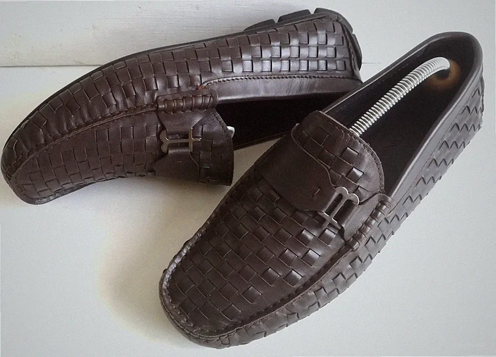 Herren Schuhe Mokkasins Loafers BALDININNI Gr 41,5 braun geflochtenes Leder