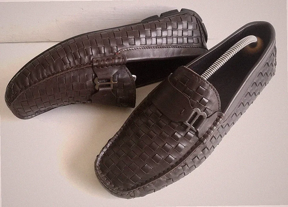 Herren Schuhe Mokkasins Loafers BALDININNI Gr 41,5 braun geflochtenes Leder