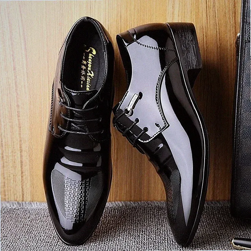 Herren Schwarz Lackleder Oxford Schnürschuhe Formell Business Büro Elegant Schuhe
