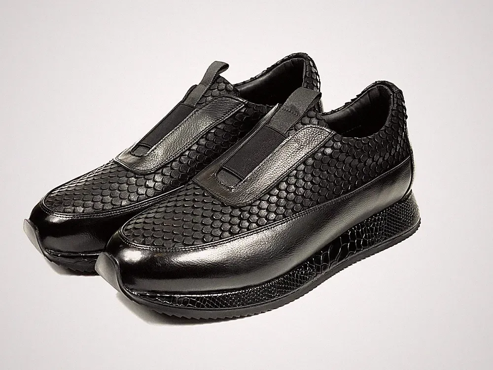 Herren schwarz leder loafer sneaker Gr 43