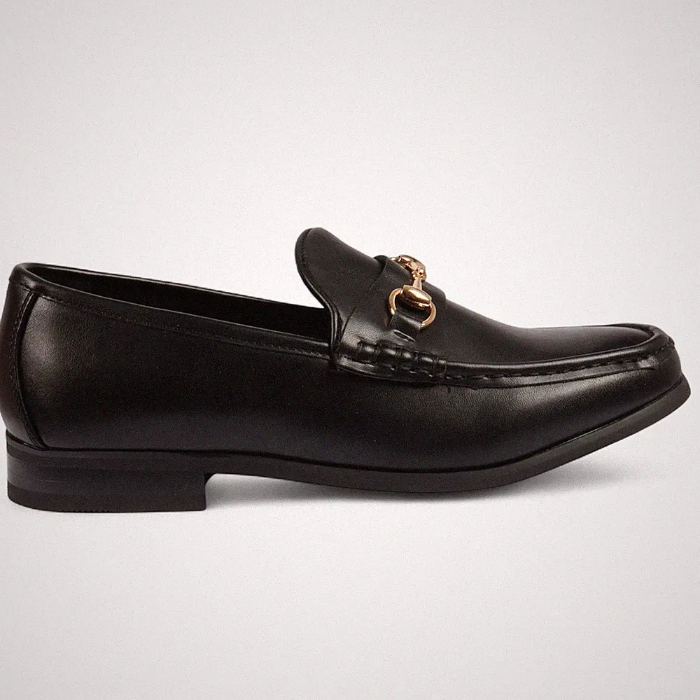Herren Schwarz Mokassin Gold Schnalle Halbschuhe Leder Gefüttert Business Freizeit Schuhe
