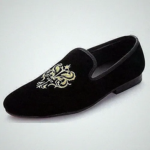 Herren Schwarz Samt Bestickt Halbschuhe & Slipper Party Schuhe-40-41-42-43-44-45-46