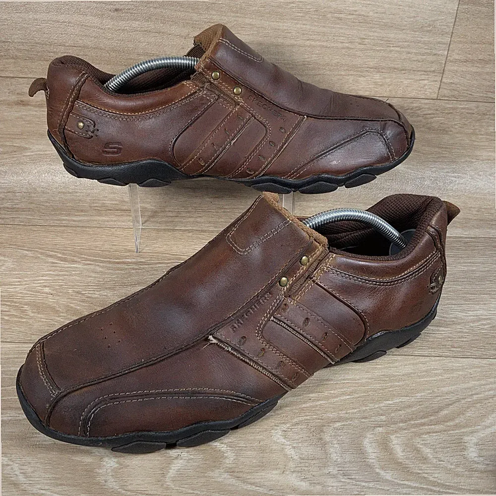 Herren Skechers Durchmesser Heisman Leder Halbschuhe UK 10 Braun Slipper Arbeit Freizeit
