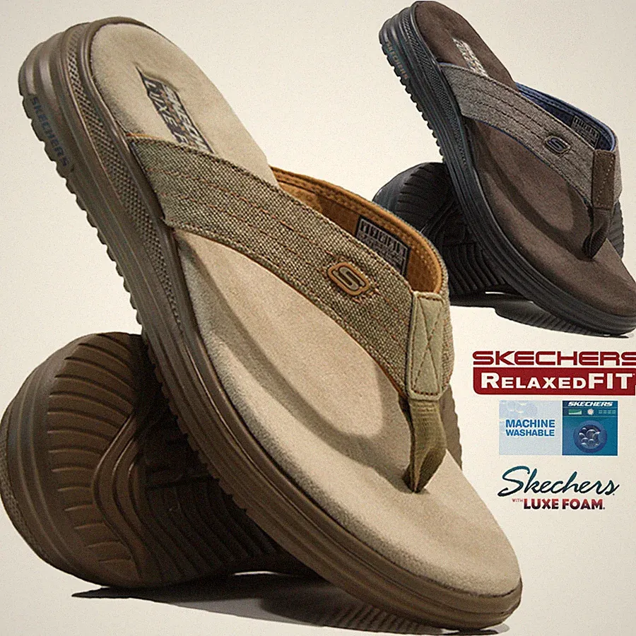 HERREN SKECHERS SPORT STRAND URLAUB DUSCHE SLIDER GYM FLIP FLOPS PANTOLETTEN SANDALEN