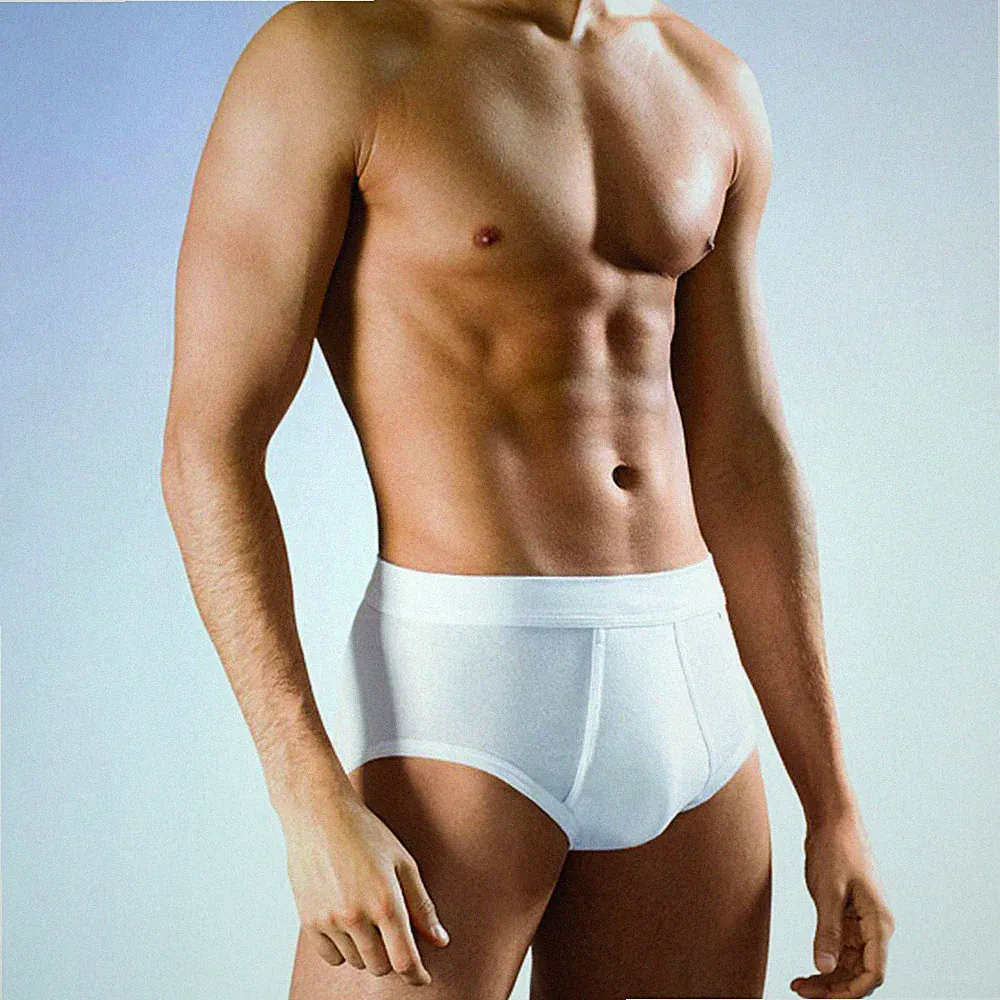 Herren Slip mit Eingriff Männer Unterhose Baumwolle weiß 3er Pack Feinripp