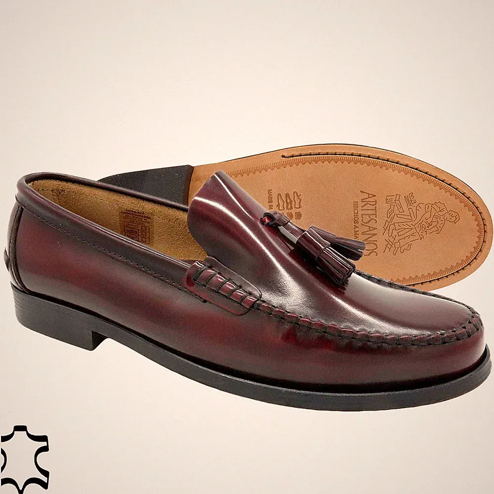 Herren Slipper Business Schuhe schwarz Quasten Tassel Loafer Ledersohle genäht