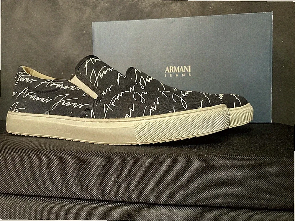 Herren Slipper Halbschuhe Armani Jeans schwarz/weiß Größe 45