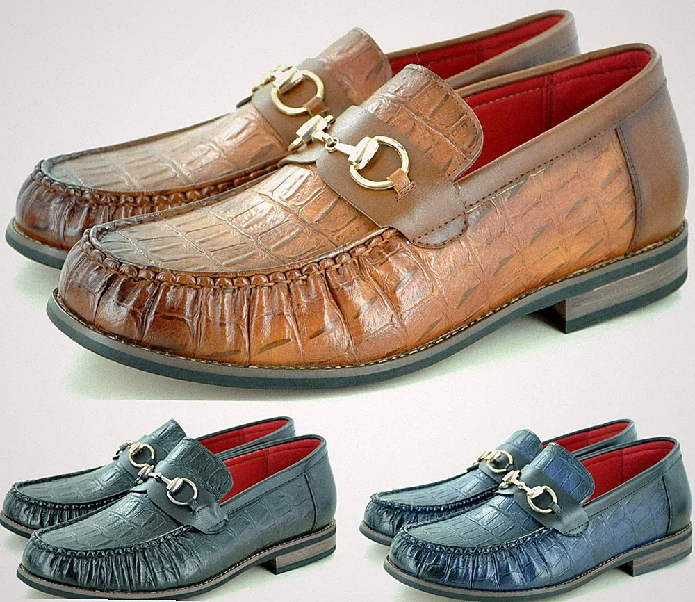 Herren-Slipper Krokoledermuster formell Freizeit Halbschuhe Schuhe UK Größe 7-11