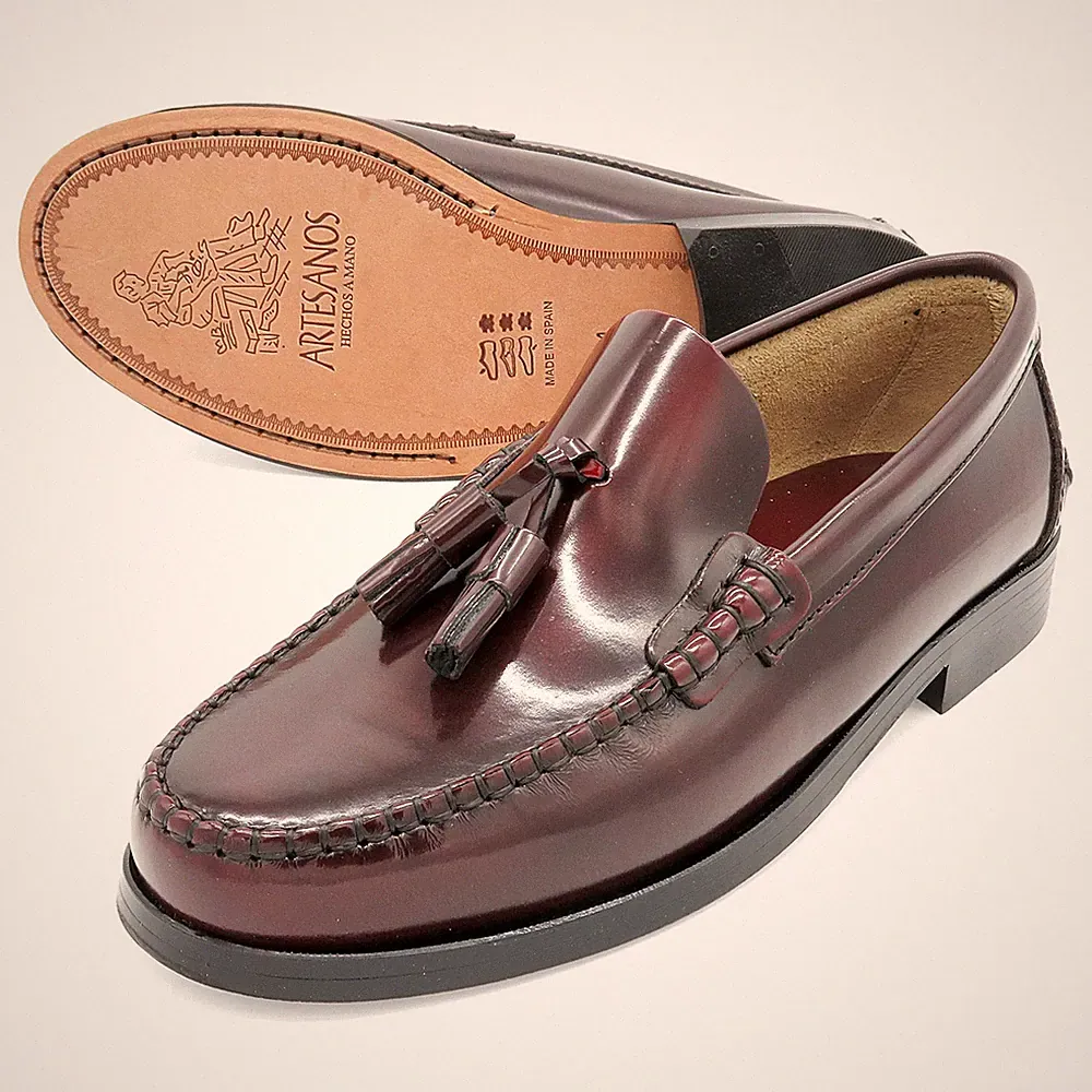 Herren Slipper Leder Business Schuhe mit Ledersohle genäht Schlupfschuhe Quasten