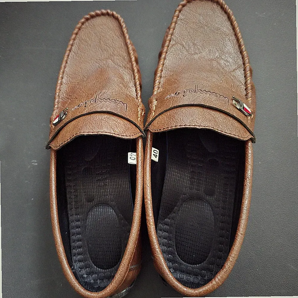Herren Slipper Loafer Braun Kunstleder Gummisohle EU 40