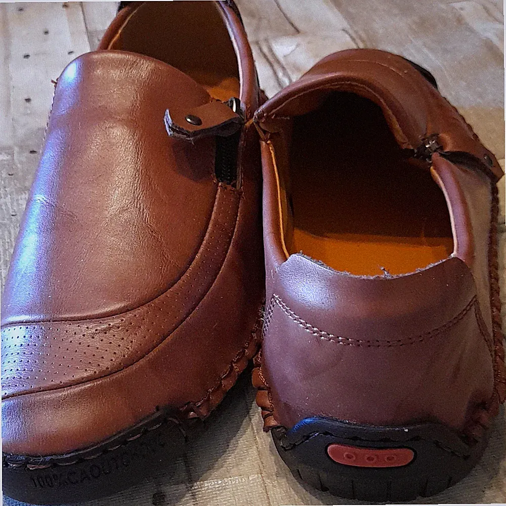 Herren Slipper Loafer Leder Braun Reißverschluss rutschfest Gummisohle EU 43