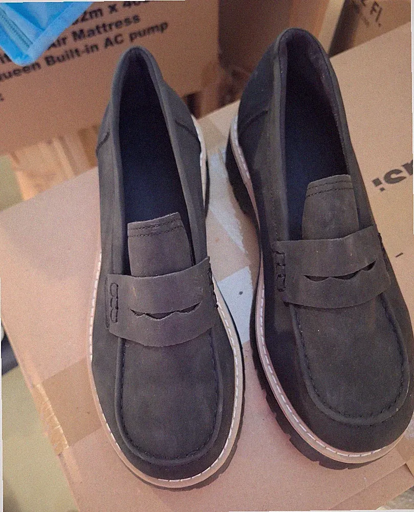 Herren Slipper Loafer Schwarz EU 40 Synthetik Profilsohle Kontrastnaht