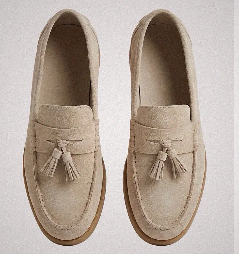 Herren Slipper Loafer Wildleder Beige mit Quasten Slip-On EU 43 Freizeit
