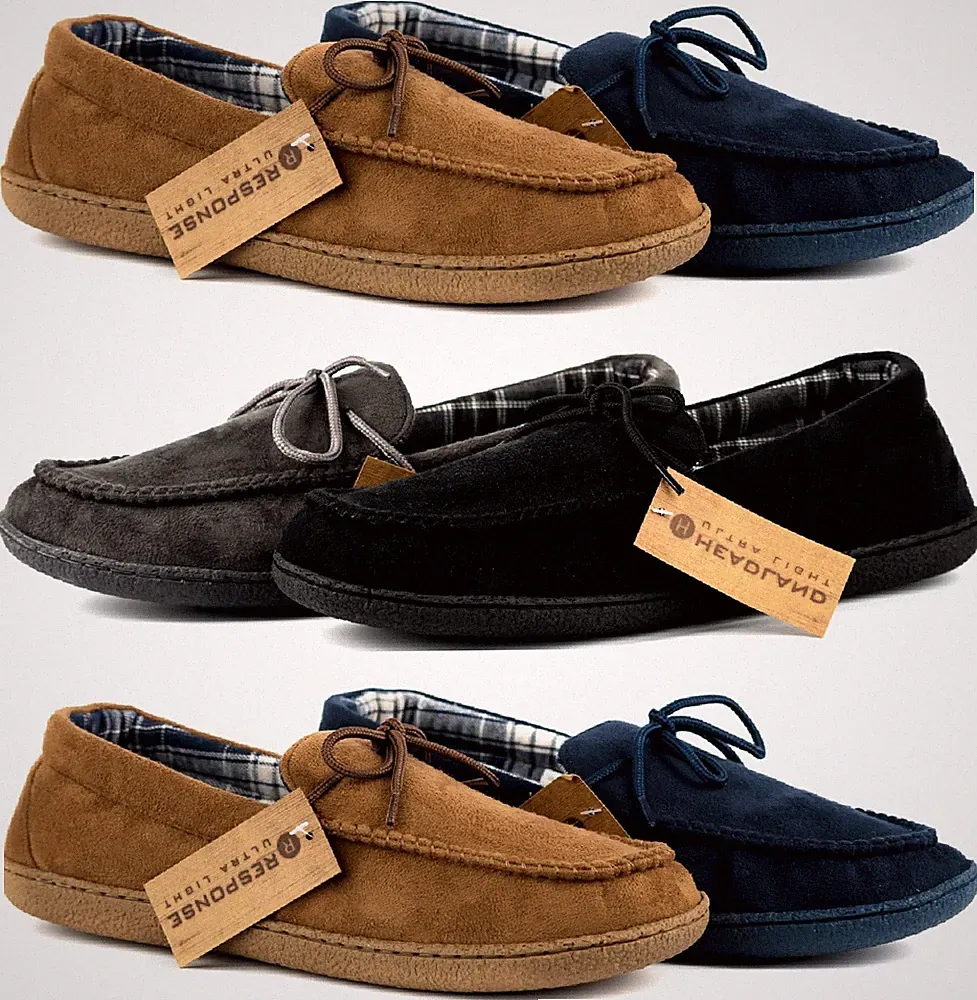 HERREN SLIPPER MOKASSINS WEICH HARTE SOHLE DRINNEN KUNSTWILDLEDER KARIERT HALBSCHUH HAUSSCHUHE