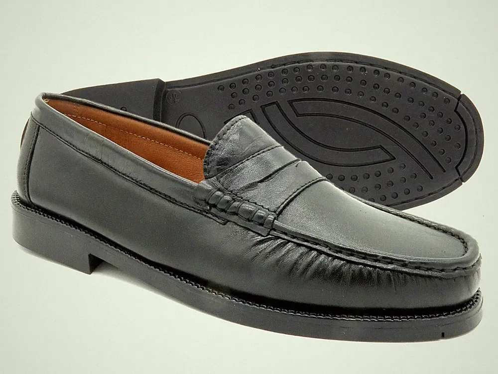 Herren Slipper Nappa Leder schwarz Schlupfschuhe Gummisohle genäht MADE IN SPAIN