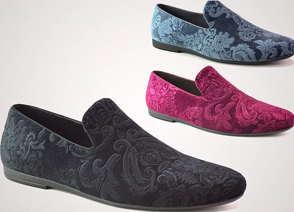 Herren Slipper schwarz Samt bestickt Halbschuhe Party formell UK Größen 6-12