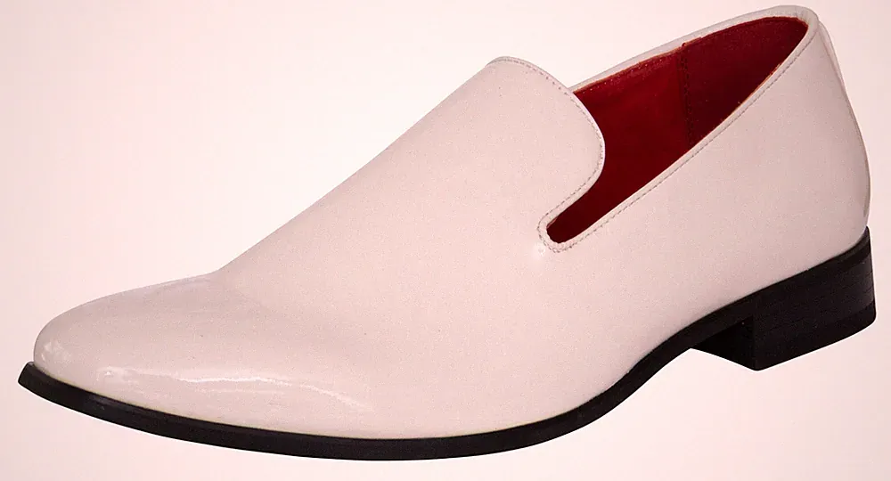 Herren Smarte Glänzende Weiße Legere Ledergefütterte Schuhe Party Slipper Loafer