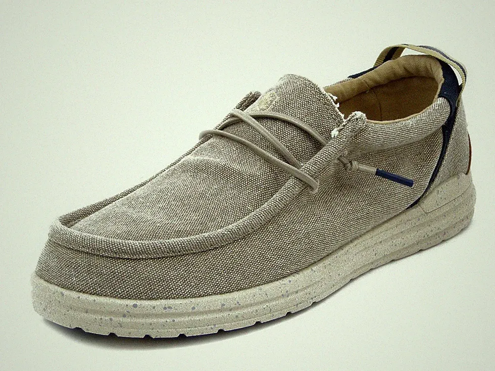Herren Sommer Slipper Halbschuhe Stoff beige herausnehmbares Fußbett LUMBERJACK