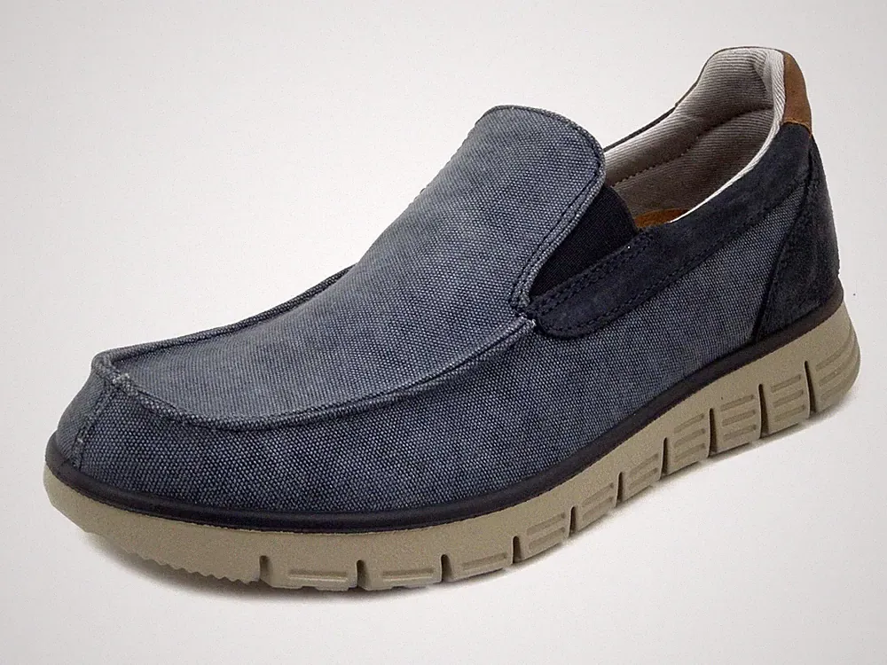 Herren Sommer Slipper Halbschuhe Stoff blau herausnehmbares Lederfußbett IMAC