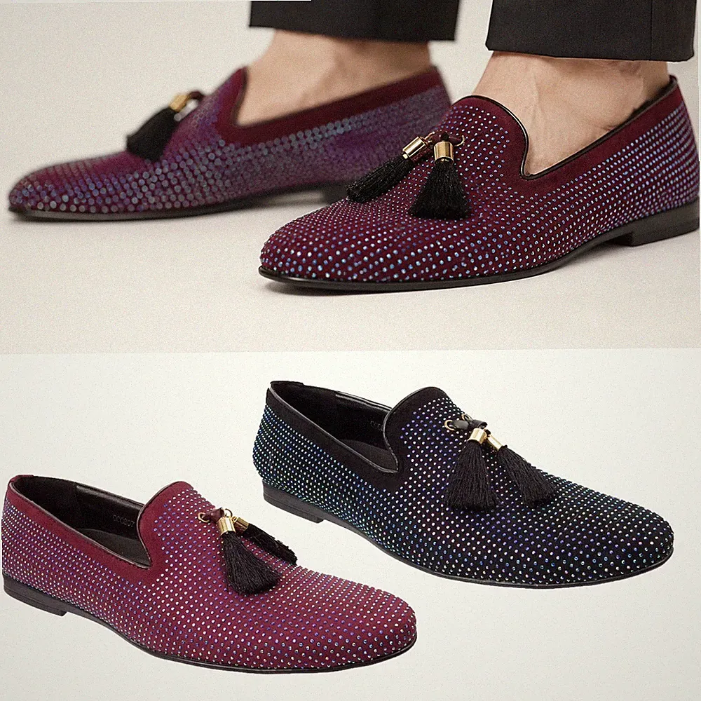 Herren Strass Halbschuhe Kunst Wildleder Quaste Elegant Schuhe Smoking Hochzeit Party