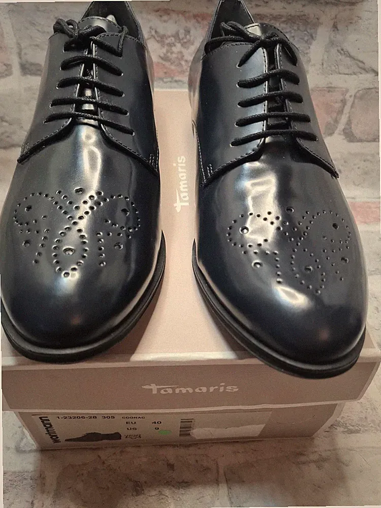 Herren Tamaris Wortmann Leder formelle Schuhe - schwarz - Größe 7 UK *neu & unbenutzt*