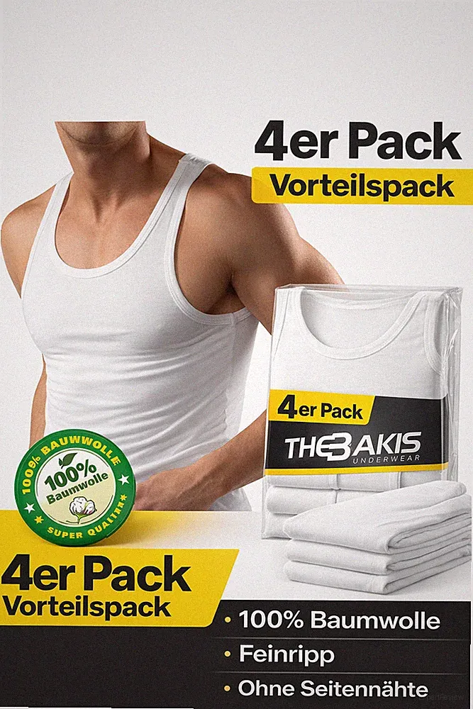 Herren Unterhemd Weiß Feinripp 100% Baumwolle Achselhemd Gr. 5-13 S-6XL