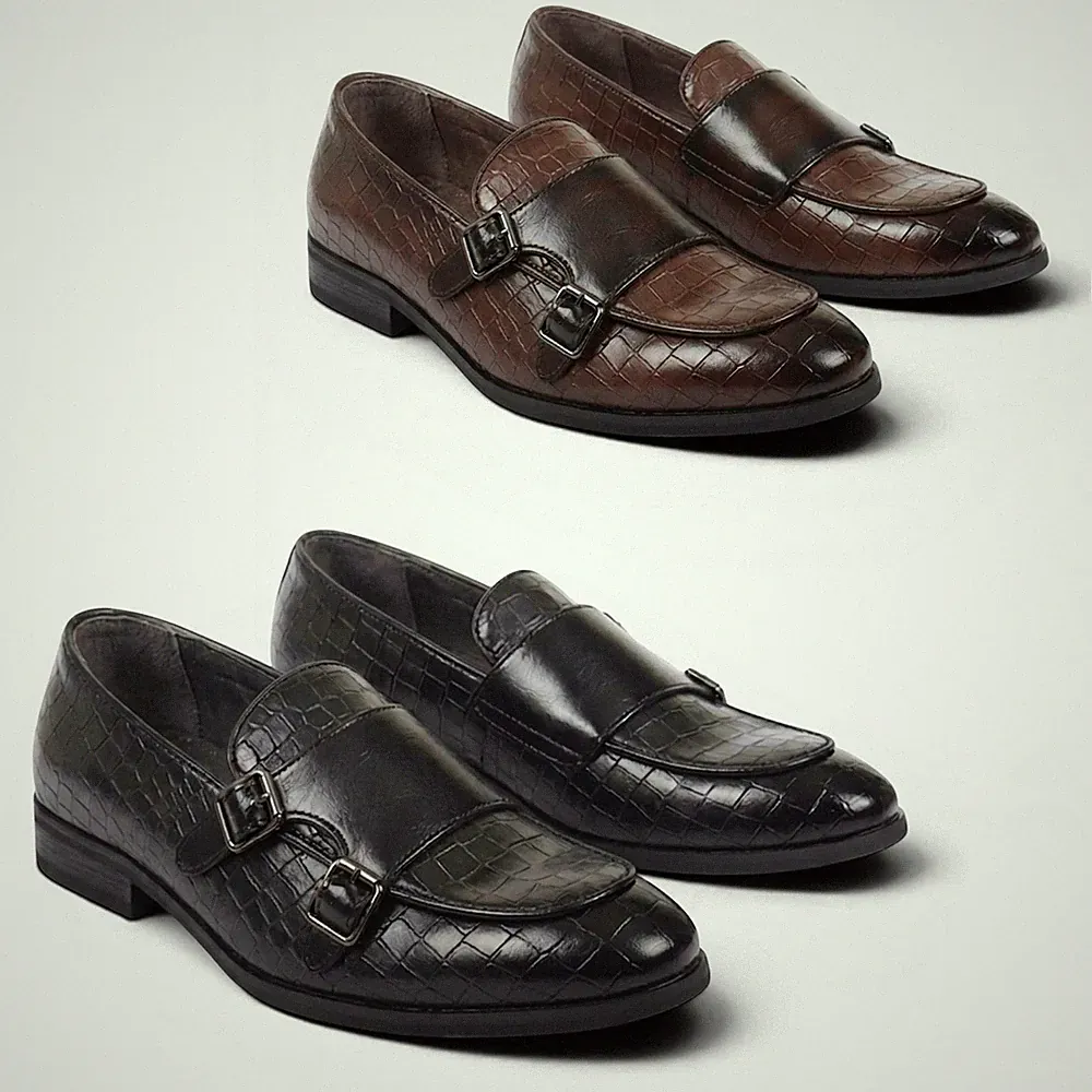 Herren Vegan Leder Doppel Mönch Riemen Halbschuh Slipper Bequem Schuhe