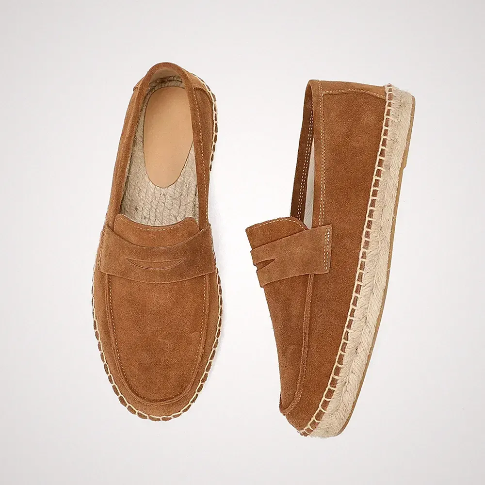 Herren Wildleder Leder Espadrilles Slipper Jute Halbschuhe Freizeit Sommer Fahren Schuhe