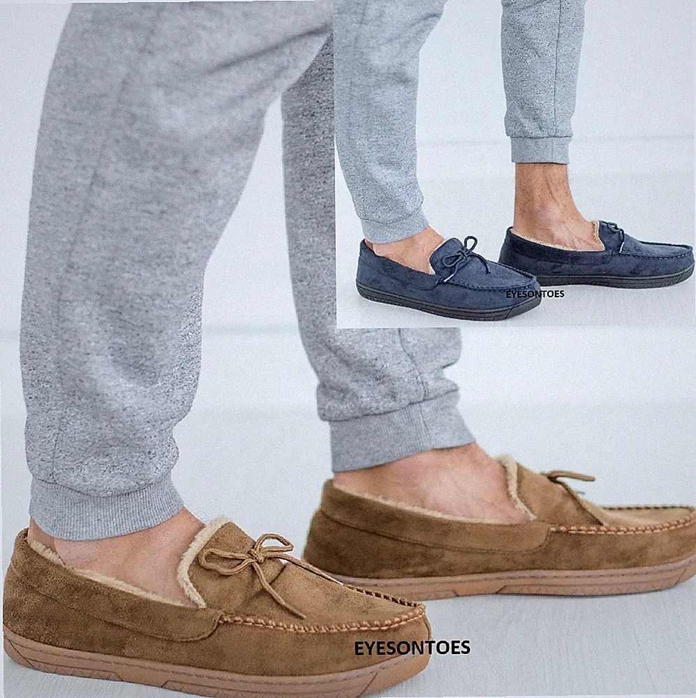 HERREN WILDLEDER MOKASSINS WARM KUNST LAMMFELL FELL GEFÜTTERT WINTER HALBSCHUHE HAUSSCHUHE GRÖßE