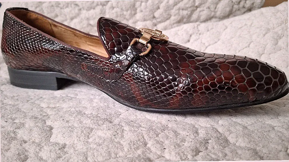 herrenschuhe 43 leder neu, italienische handgefertigte Python Slip on Loafers